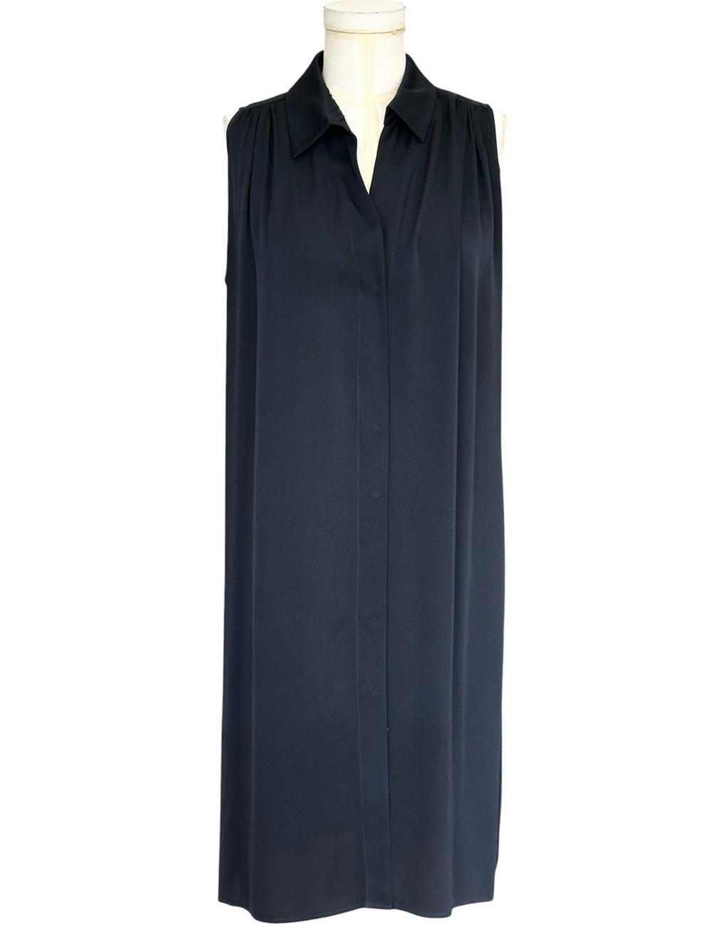 Alasdair Collared Sleeveless Silk Shirtdress Navy‎ Blue Luxurious Size 1 = Small